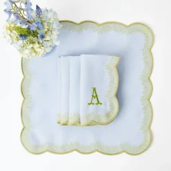 Alathea Blue & Green Linen Napkins (Set Of 4)|Mrs. Alice Clearance