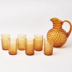 Amber Hobnail Jug And Glasses (Set Of 6)|Mrs. Alice Discount