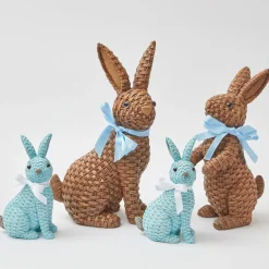 Blue & Brown Rattan Rabbit Family|Mrs. Alice Outlet