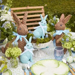 Blue & Brown Rattan Rabbit Family|Mrs. Alice Outlet