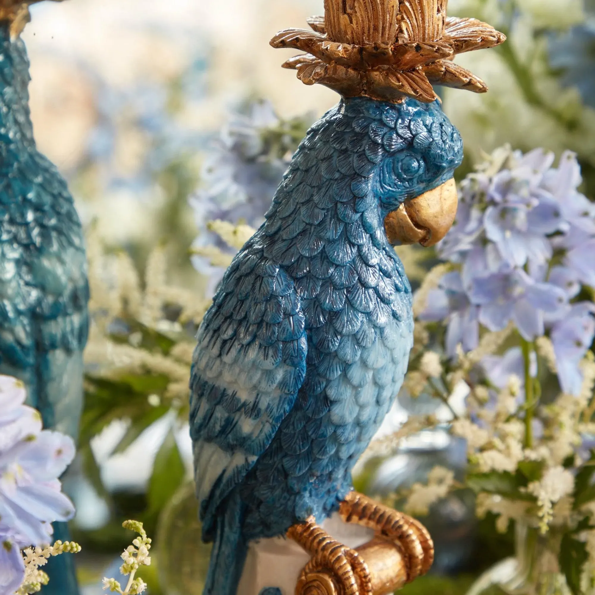 Blue & White Parrot Candle Holder (Pair)|Mrs. Alice Online