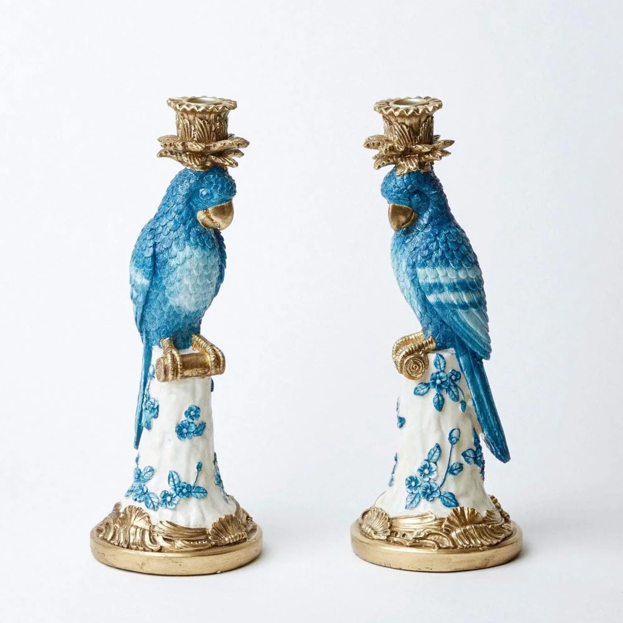 Blue & White Parrot Candle Holder (Pair)|Mrs. Alice Online