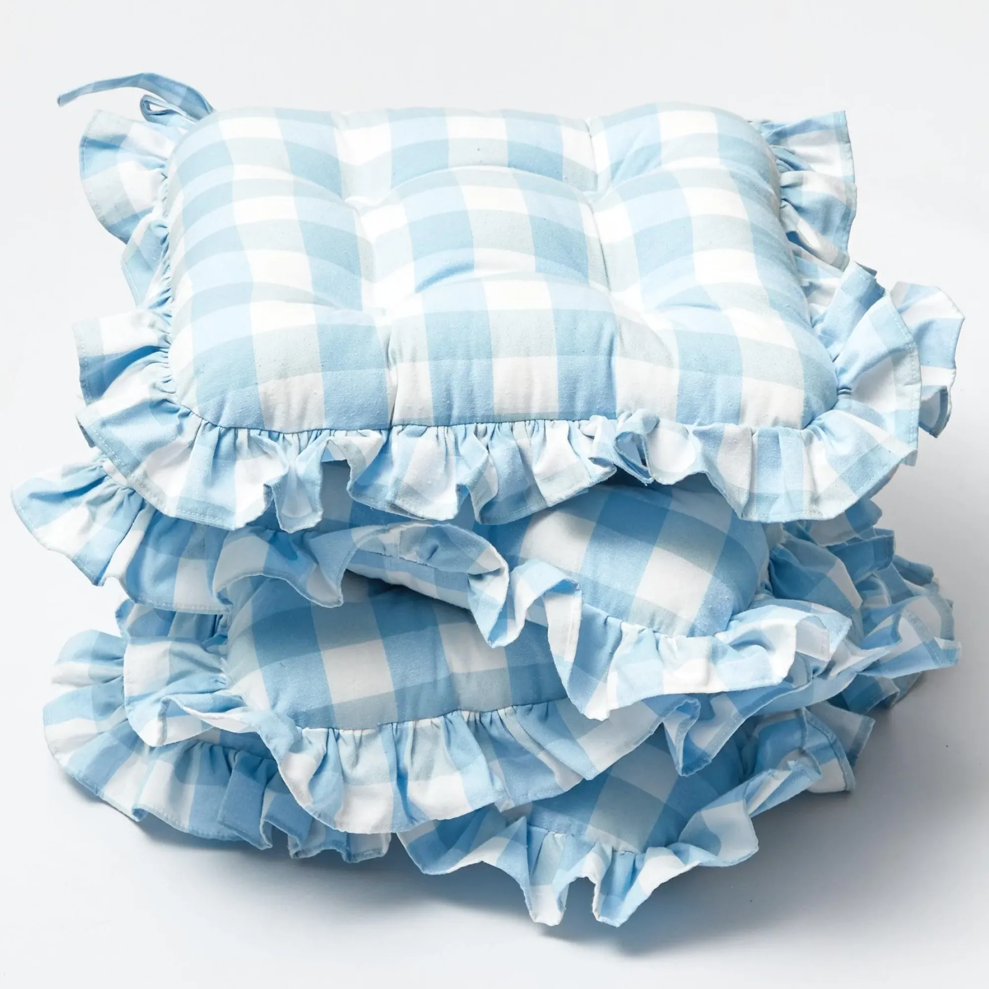 Blue Gingham Ruffle Seat Pad Cushion (Set Of 4)|Mrs. Alice Sale