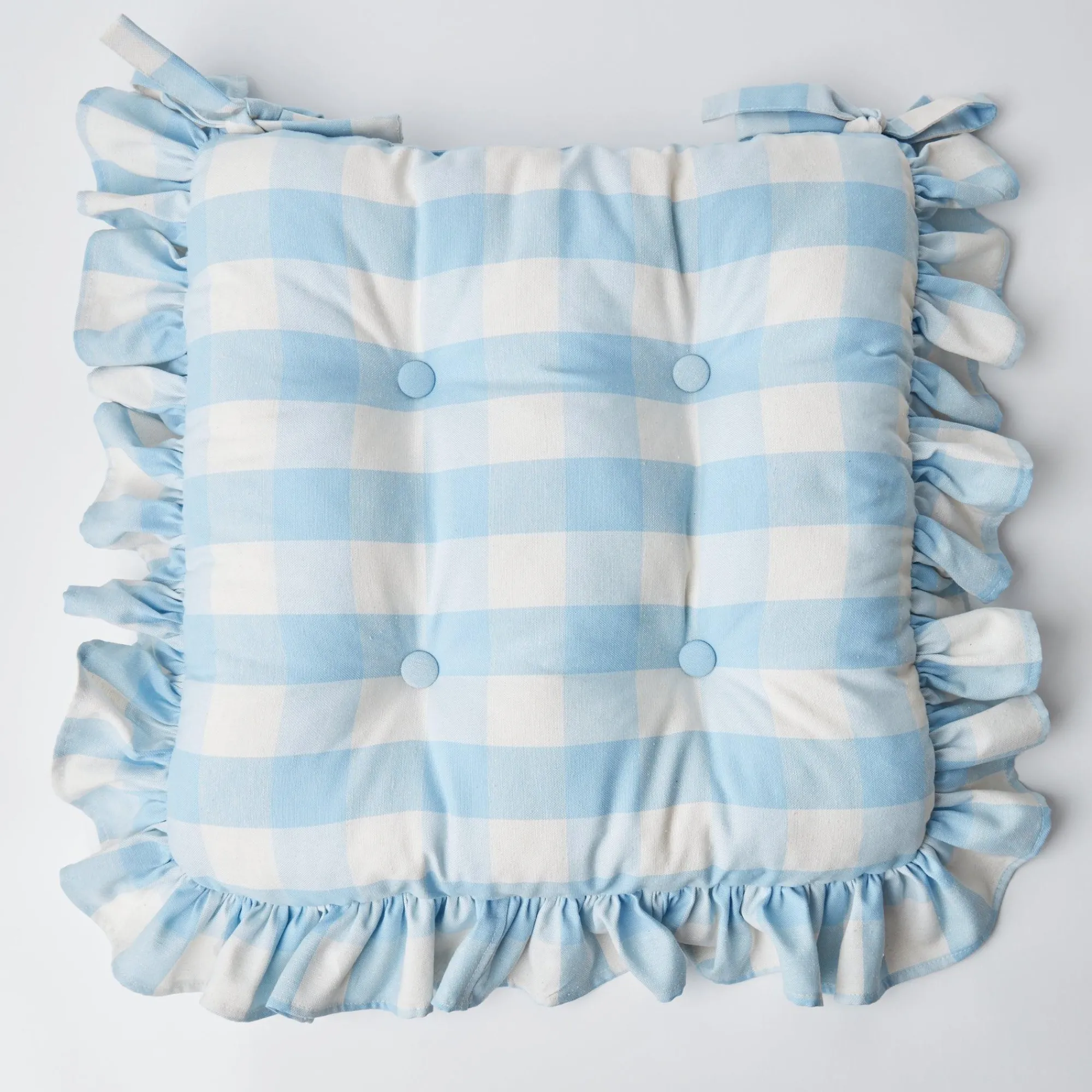Blue Gingham Ruffle Seat Pad Cushion (Set Of 4)|Mrs. Alice Sale