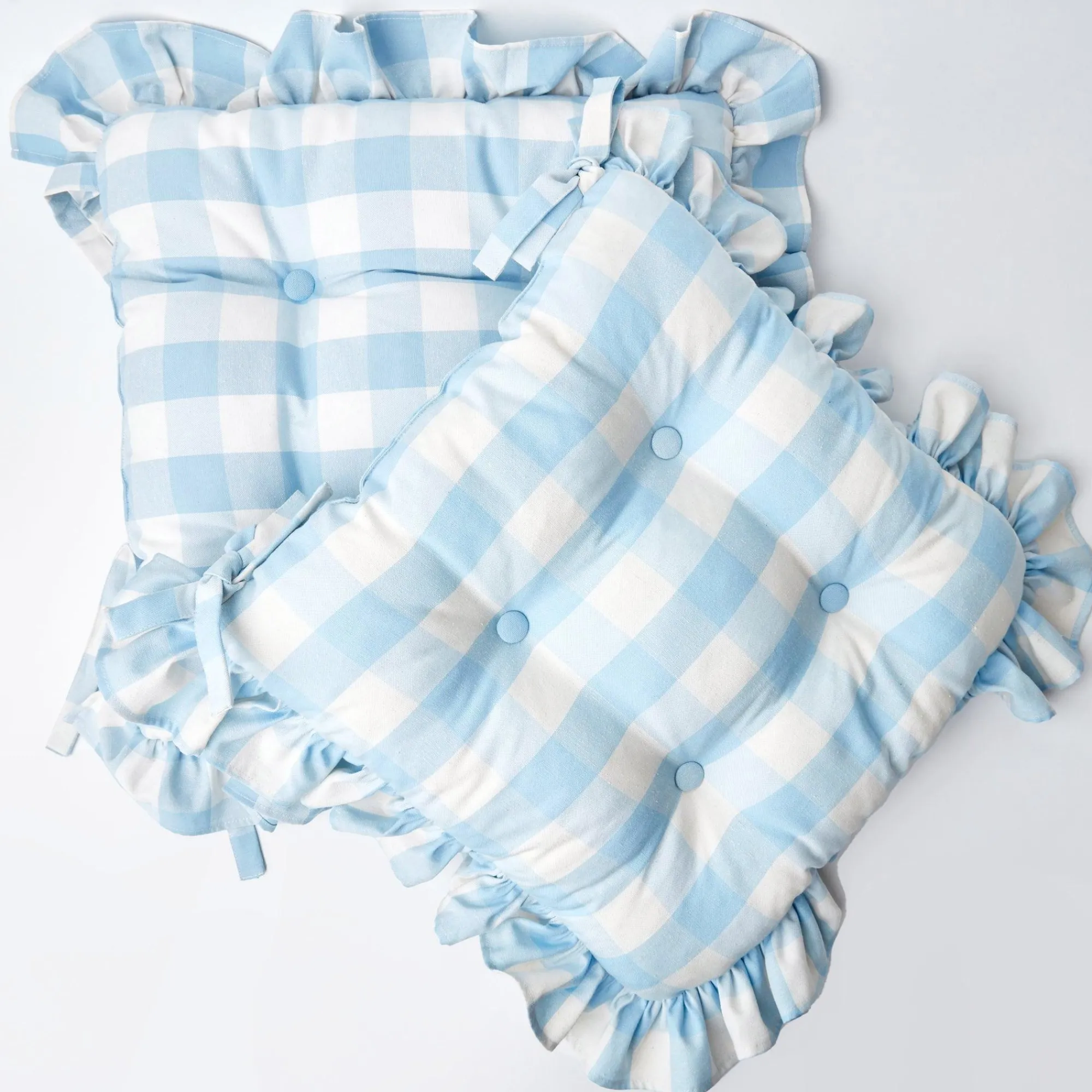 Blue Gingham Ruffle Seat Pad Cushion (Set Of 4)|Mrs. Alice Sale