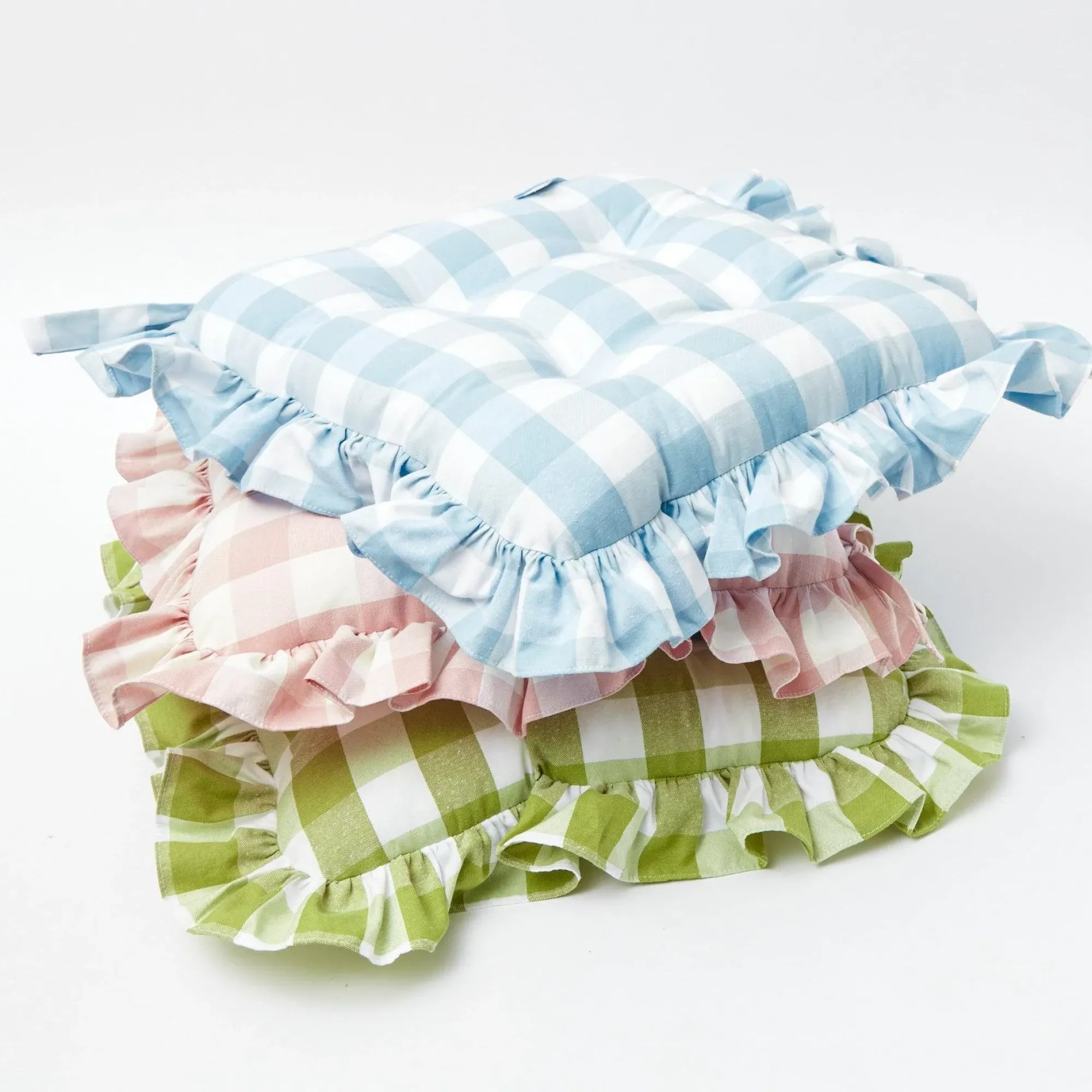 Blue Gingham Ruffle Seat Pad Cushion (Set Of 4)|Mrs. Alice Sale