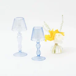 Blue Glass Lantern Tea Light Holders (Pair) - 24Cm|Mrs. Alice Online