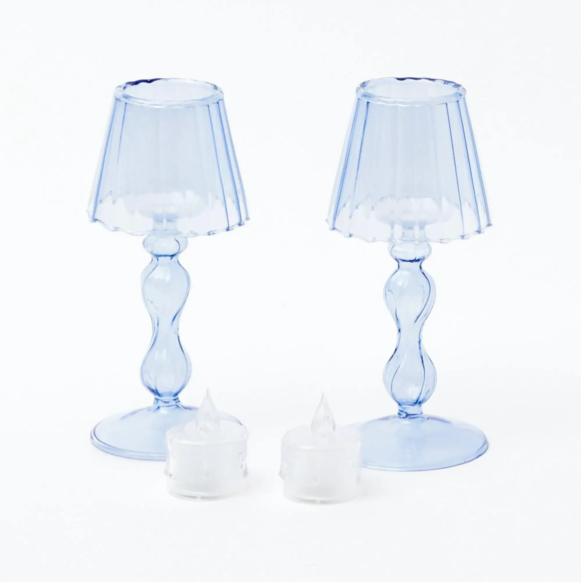 Blue Glass Lantern Tea Light Holder (Pair) - 18 Cm|Mrs. Alice Outlet