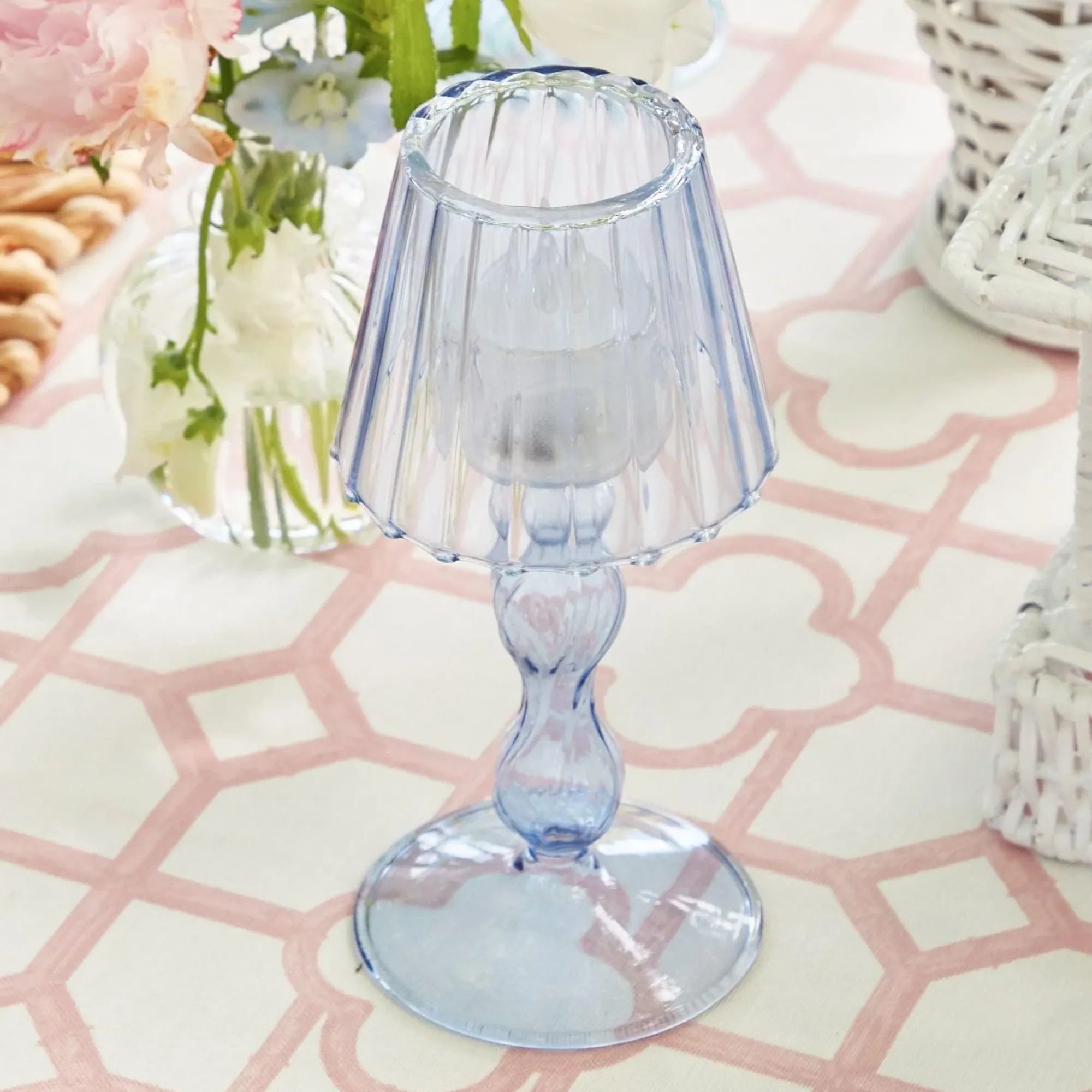 Blue Glass Lantern Tea Light Holder (Pair) - 18 Cm|Mrs. Alice Outlet