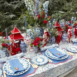 Blue Hand Embroidered Father Christmas Napkins (Set Of 4)|Mrs. Alice Discount