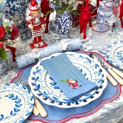 Blue Hand Embroidered Father Christmas Napkins (Set Of 4)|Mrs. Alice Discount