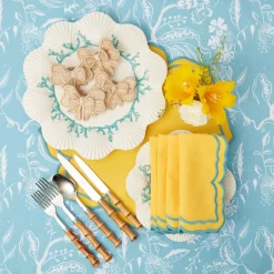 Blue Melograno & Fleur Yellow Linen Set|Mrs. Alice Clearance