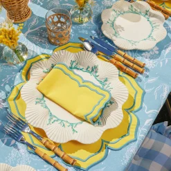 Blue Melograno & Fleur Yellow Linen Set|Mrs. Alice Clearance