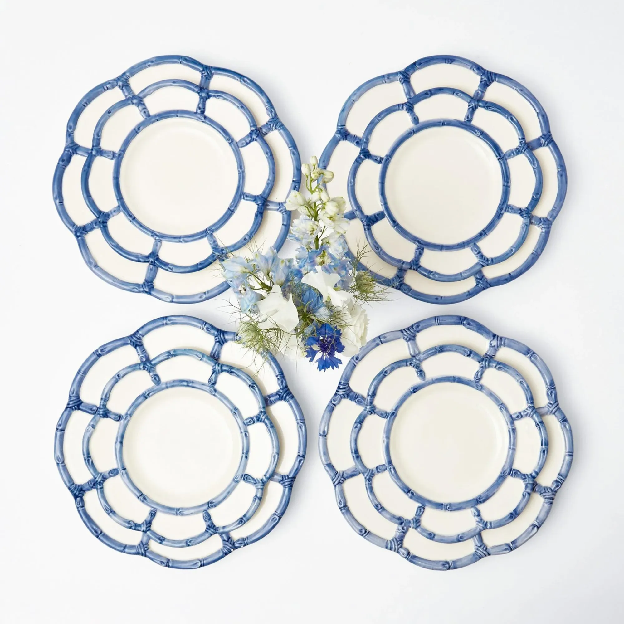 Blue Petal Bamboo Dinner & Starter Plates (Set Of 8)|Mrs. Alice Clearance
