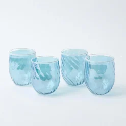 Blue Swirl Water Glasses With White Rim (Set Of 4)|Mrs. Alice Sale