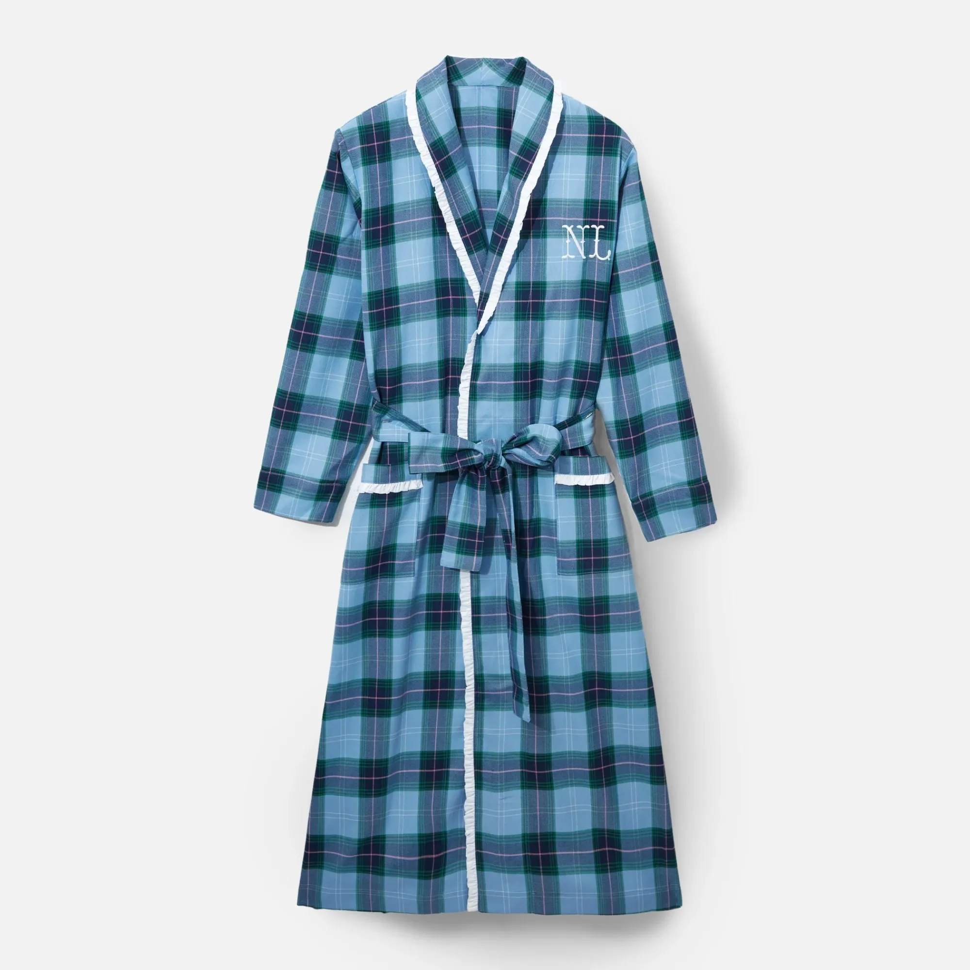 Blue Tartan Frilled Dressing Gown|Mrs. Alice Best