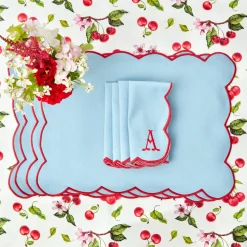 Blue With Red Scallop Napkins (Set Of 4)|Mrs. Alice Best