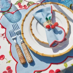 Blue With Red Scallop Placemats & Napkins (Set Of 4)|Mrs. Alice Discount