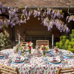 Blue With Red Scallop Placemats & Napkins (Set Of 4)|Mrs. Alice Discount