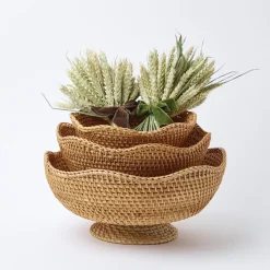 Brown Scalloped Rattan Bowl (Medium)|Mrs. Alice New