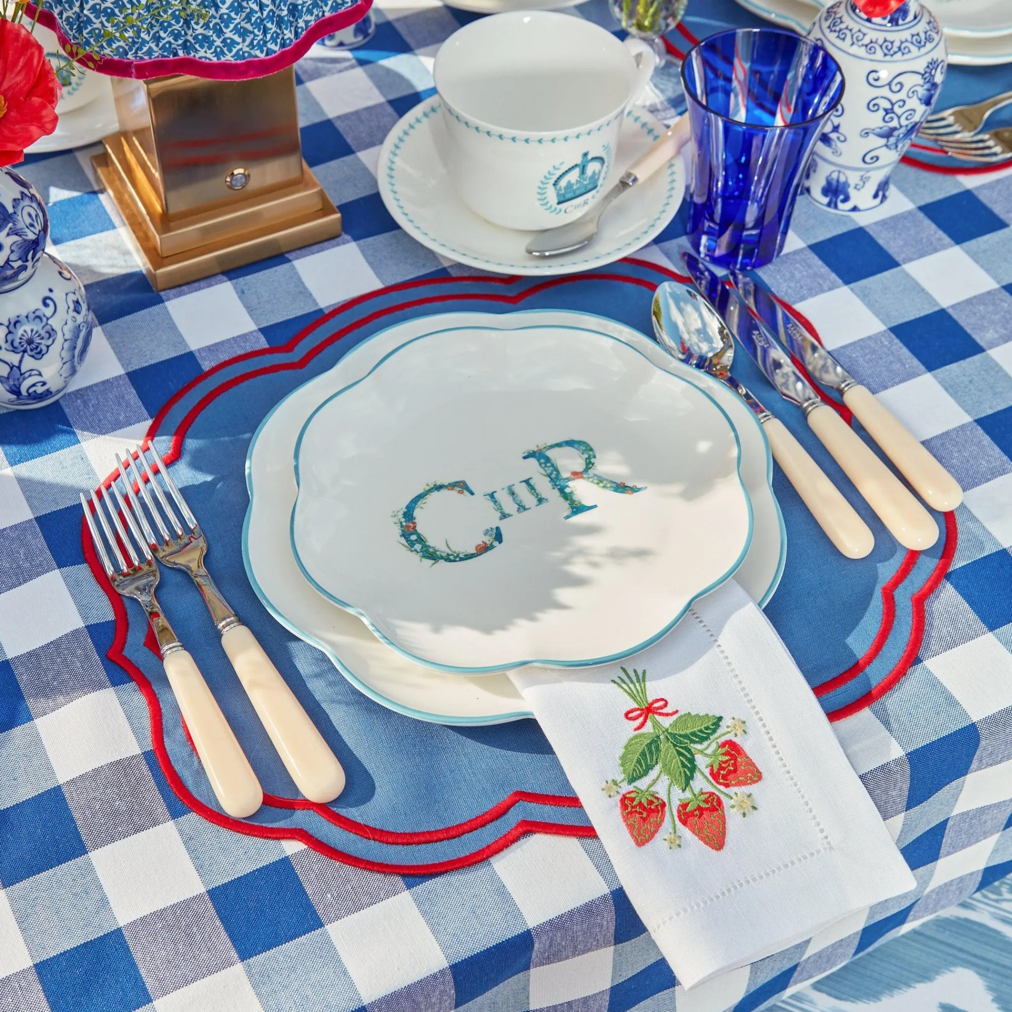 Camilla Blue & Red Linen Placemats (Set Of 4)|Mrs. Alice Best