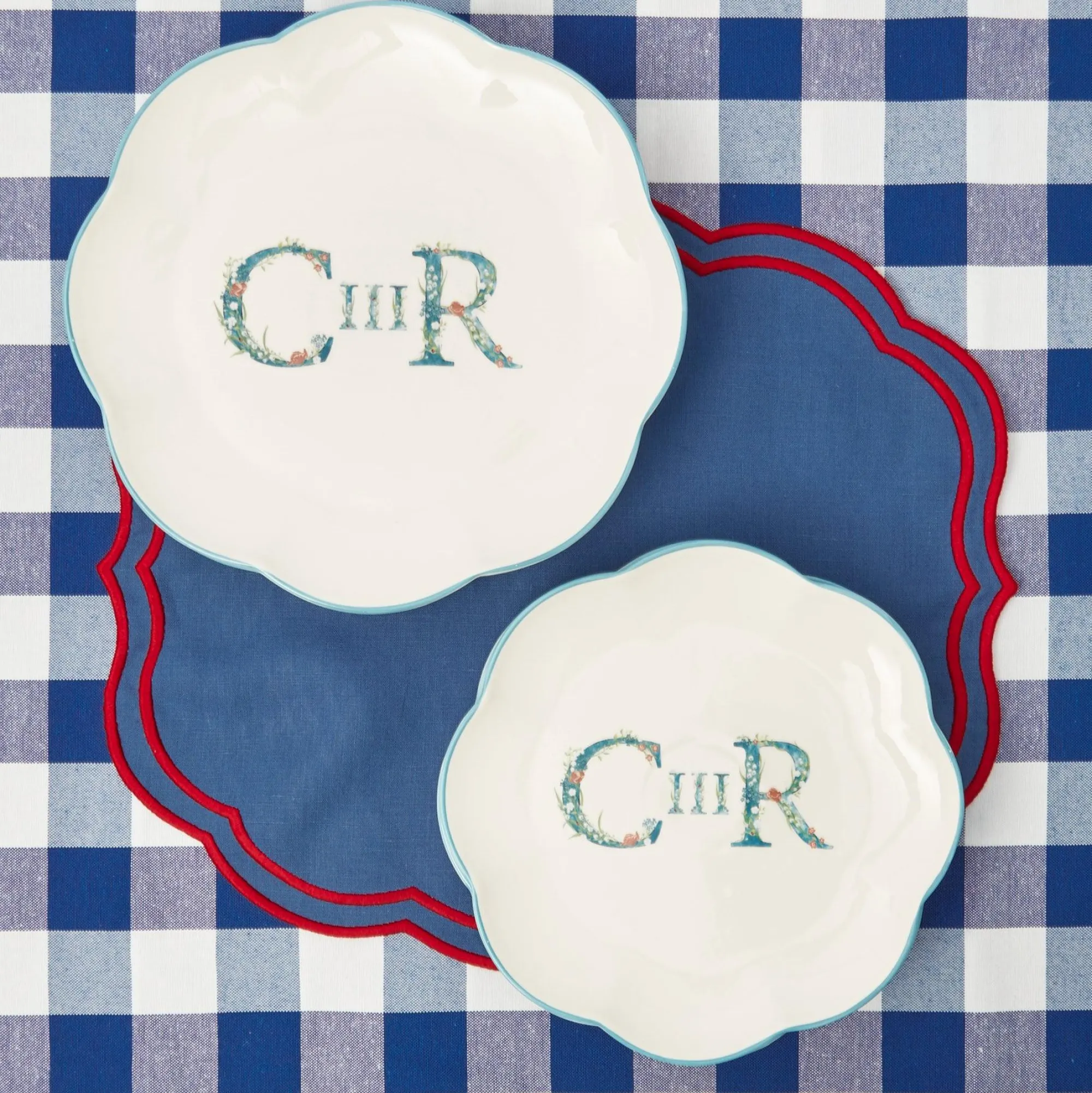 Camilla Blue & Red Linen Placemats (Set Of 4)|Mrs. Alice Best