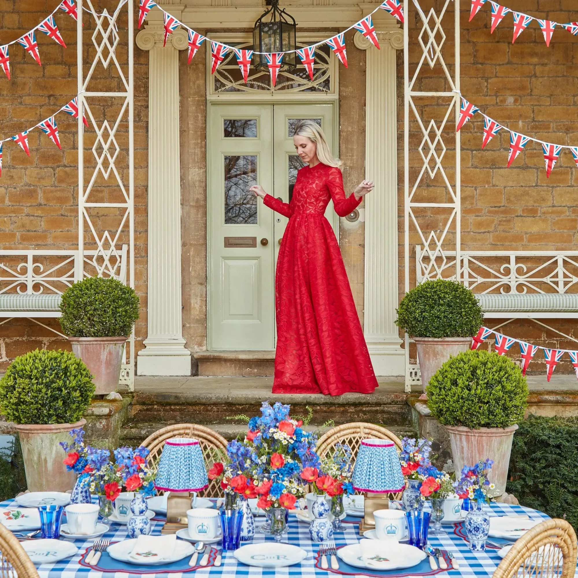 Camilla Blue & Red Linen Placemats (Set Of 4)|Mrs. Alice Best