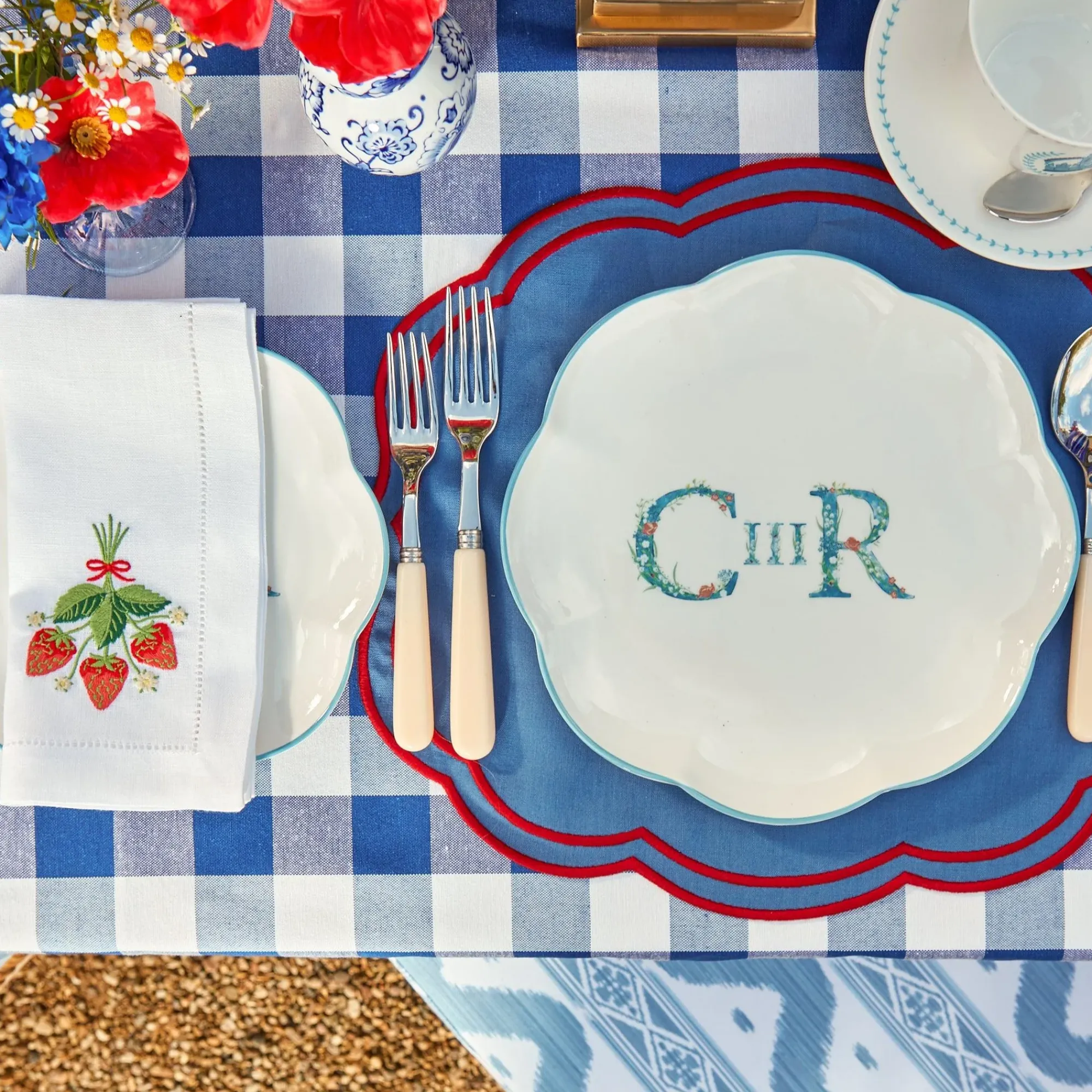 Camilla Blue & Red Linen Placemats (Set Of 4)|Mrs. Alice Best