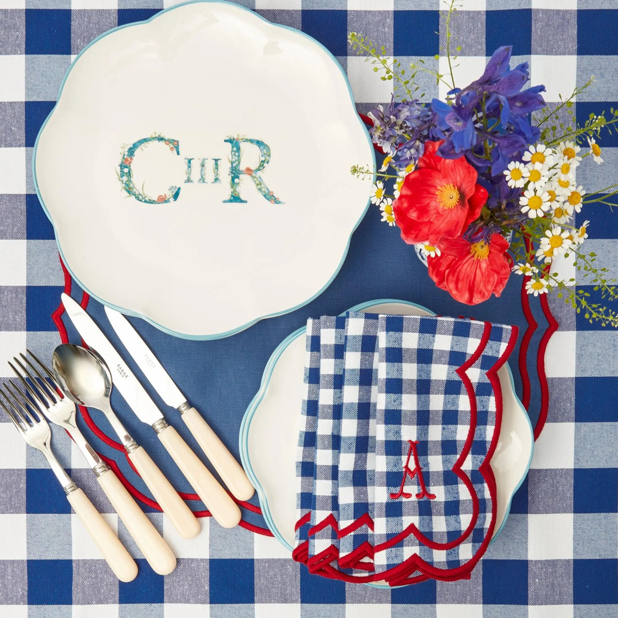 Camilla Blue & Red Linen Placemats (Set Of 4)|Mrs. Alice Best