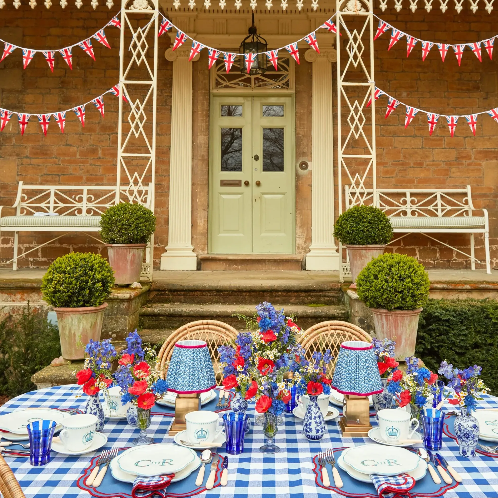 Camilla Blue & Red Linen Placemats (Set Of 4)|Mrs. Alice Best