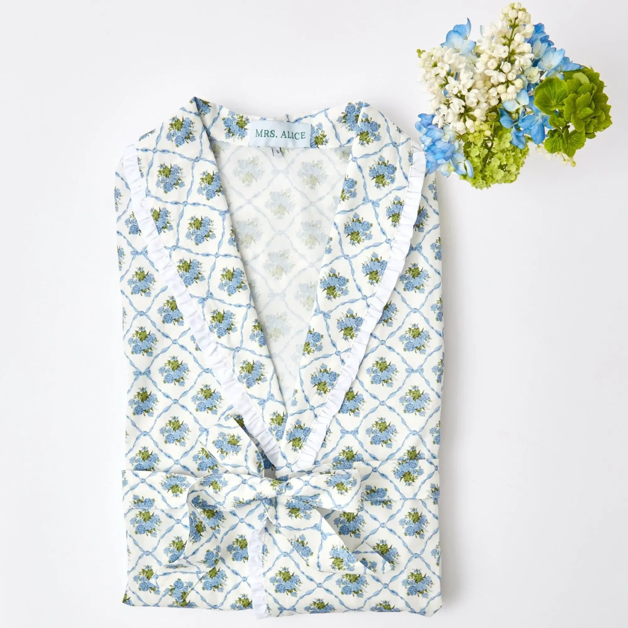 Children's Blue Bouquet Dressing Gown|Mrs. Alice Clearance