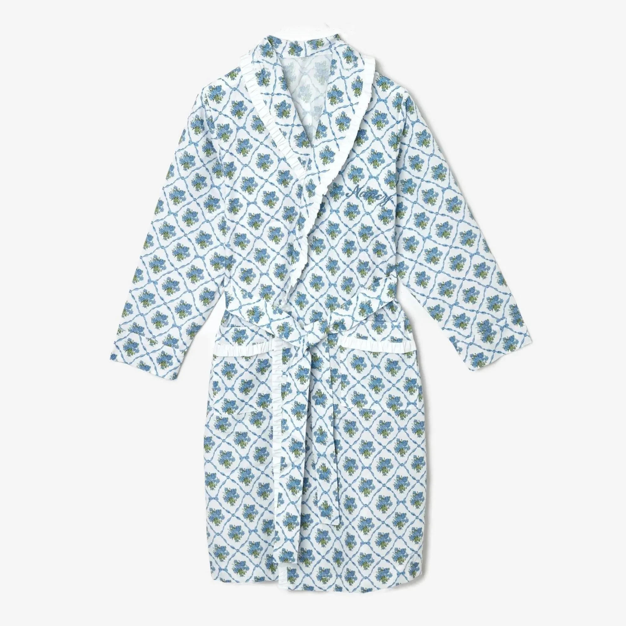 Children's Blue Bouquet Dressing Gown|Mrs. Alice Clearance