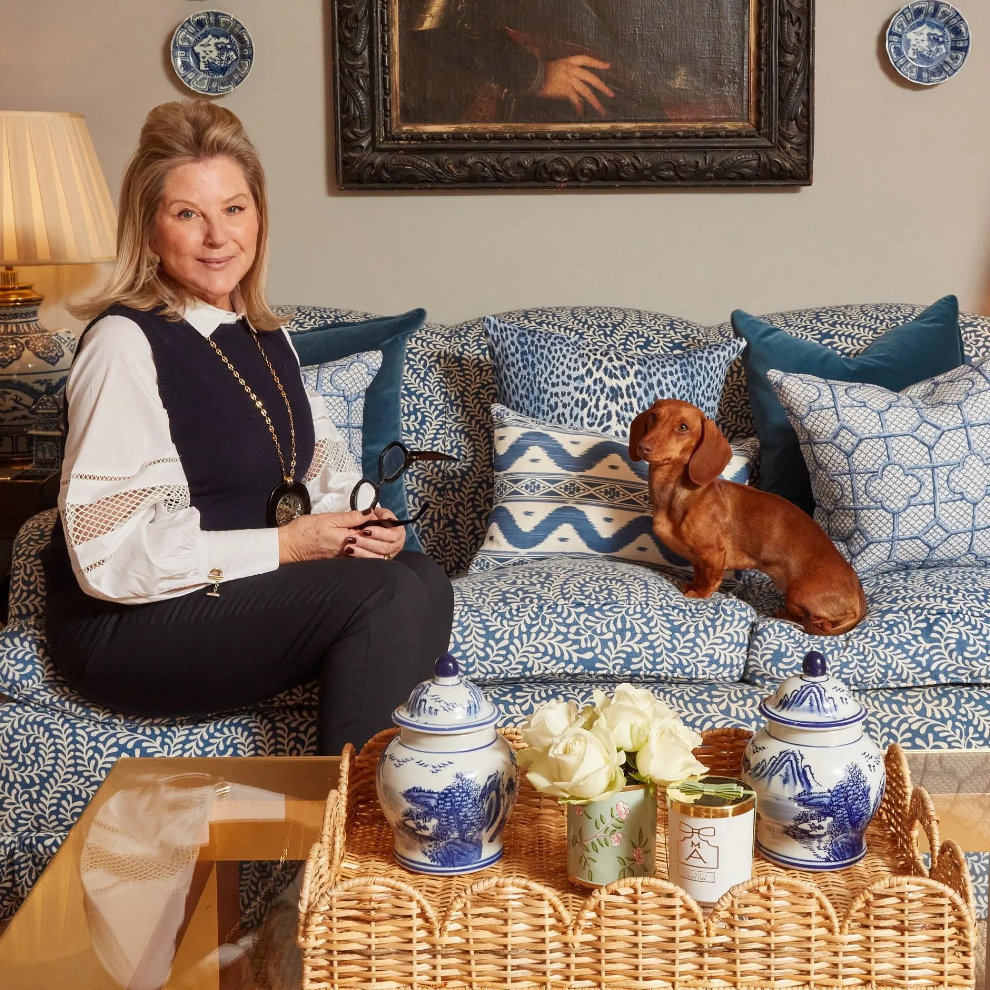 Cobalt Blue Bamboo Trellis Fabric|Mrs. Alice Online