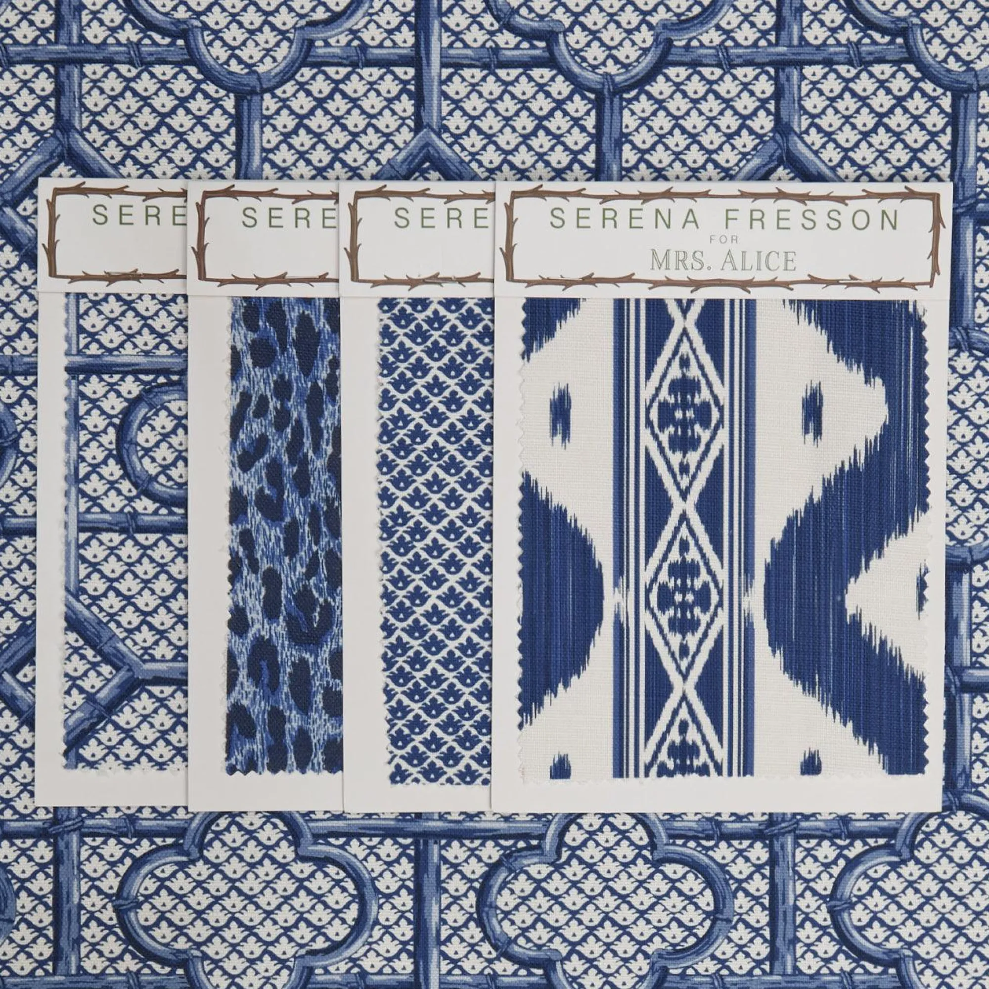 Cobalt Blue Bamboo Trellis Fabric|Mrs. Alice Online