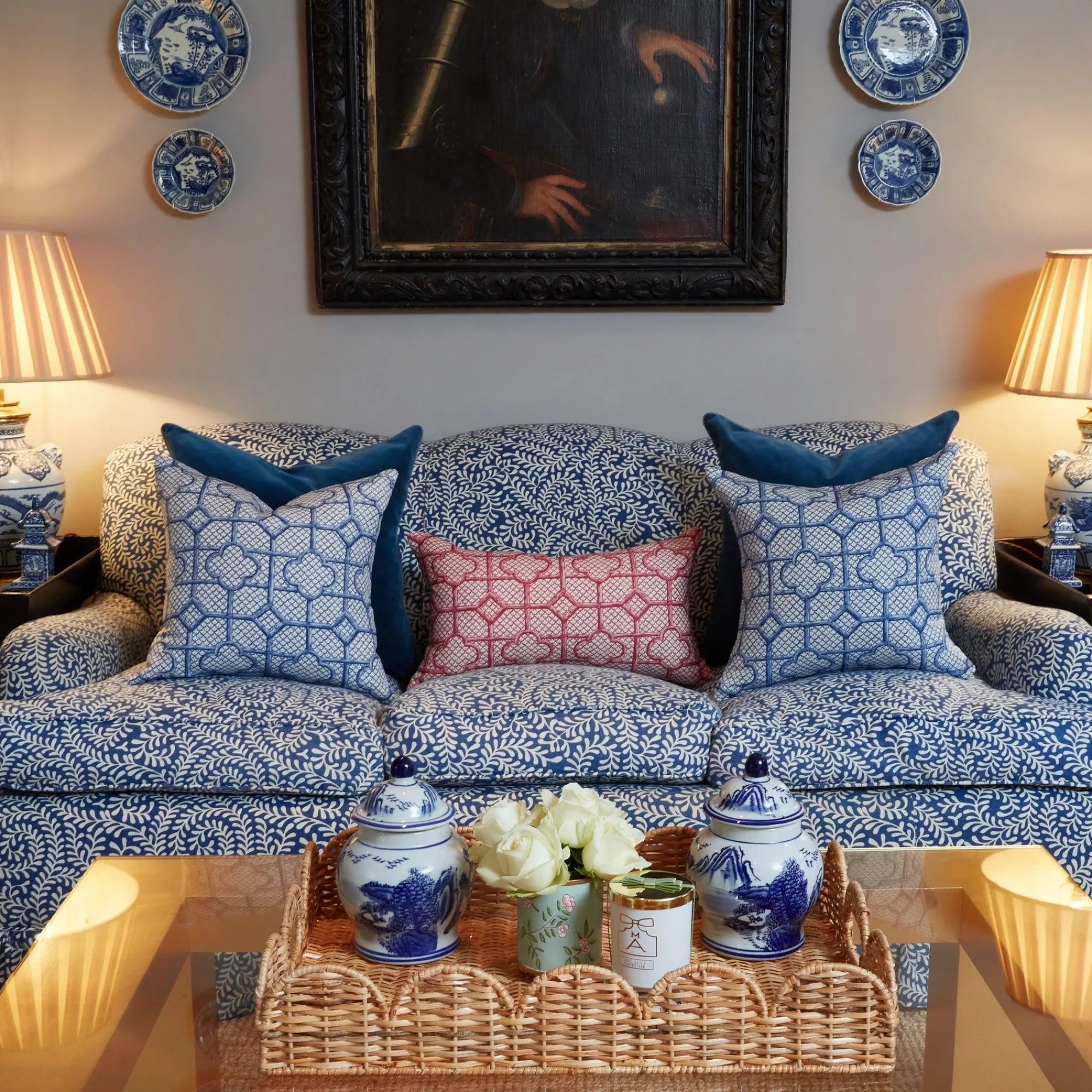 Cobalt Blue Bamboo Trellis Fabric|Mrs. Alice Online