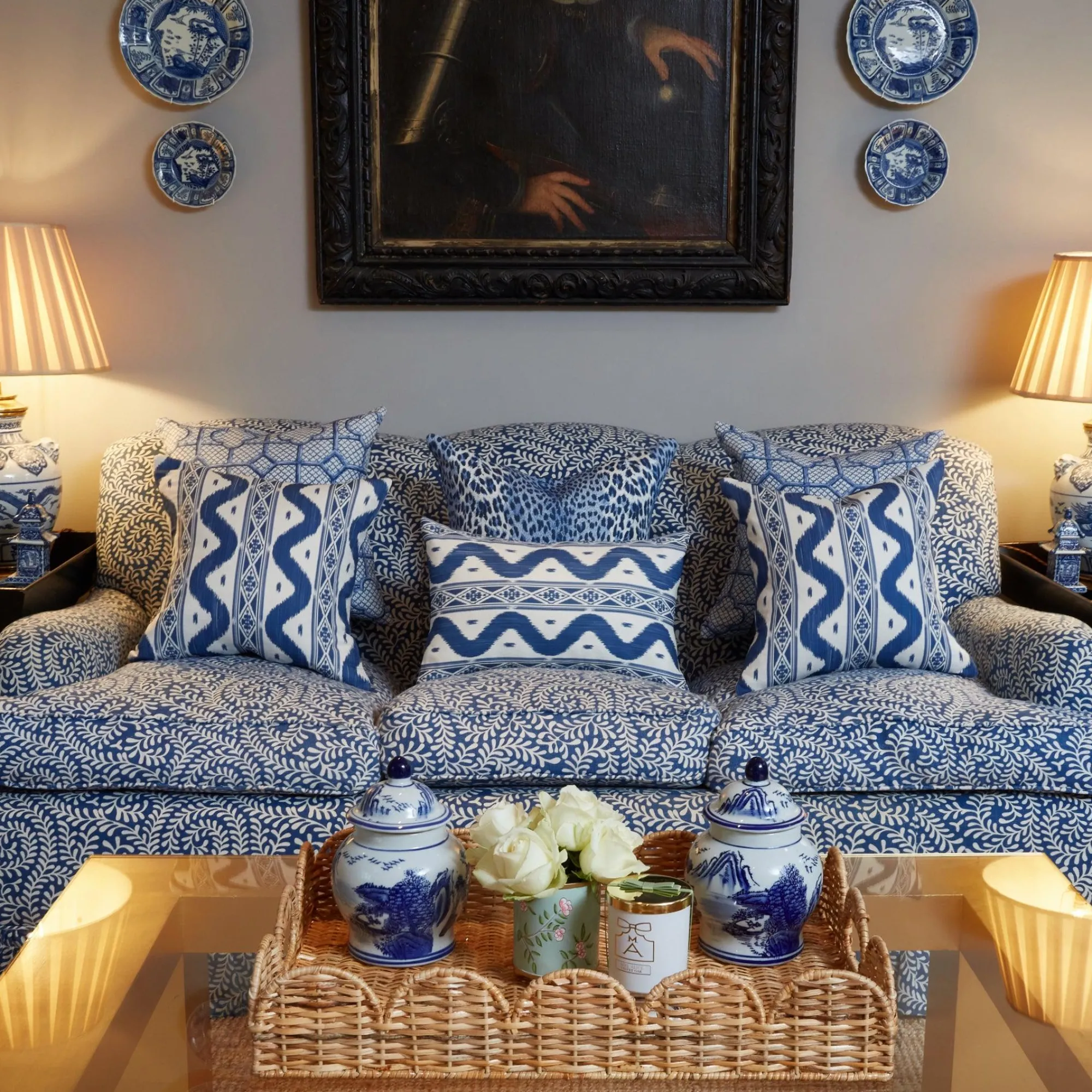 Cobalt Blue Ikat Stripe Fabric|Mrs. Alice Clearance