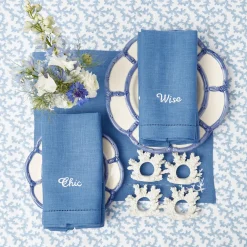 Compliment Blue Linen Napkins (Set Of 8)|Mrs. Alice Hot