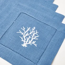 Coral Blue Linen Cocktail Napkins (Set Of 4)|Mrs. Alice Outlet