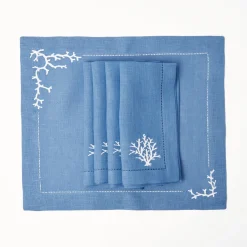 Coral Blue Linen Napkins (Set Of 4)|Mrs. Alice Clearance