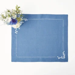 Coral Blue Linen Placemats (Set Of 4)|Mrs. Alice Clearance