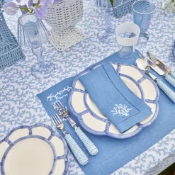 Coral Blue Linen Placemats & Napkins (Set Of 4)|Mrs. Alice New