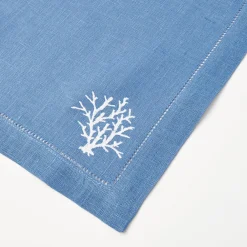 Coral Blue Linen Placemats & Napkins (Set Of 4)|Mrs. Alice New