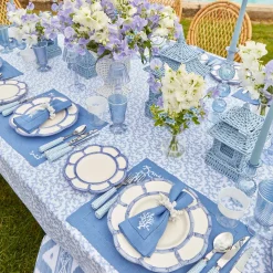 Coral Blue Linen Placemats & Napkins (Set Of 4)|Mrs. Alice New