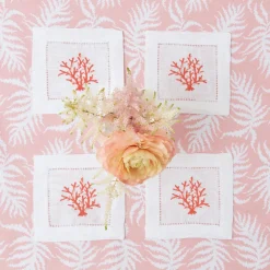 Coral Linen Cocktail Napkins (Set Of 4)|Mrs. Alice Clearance