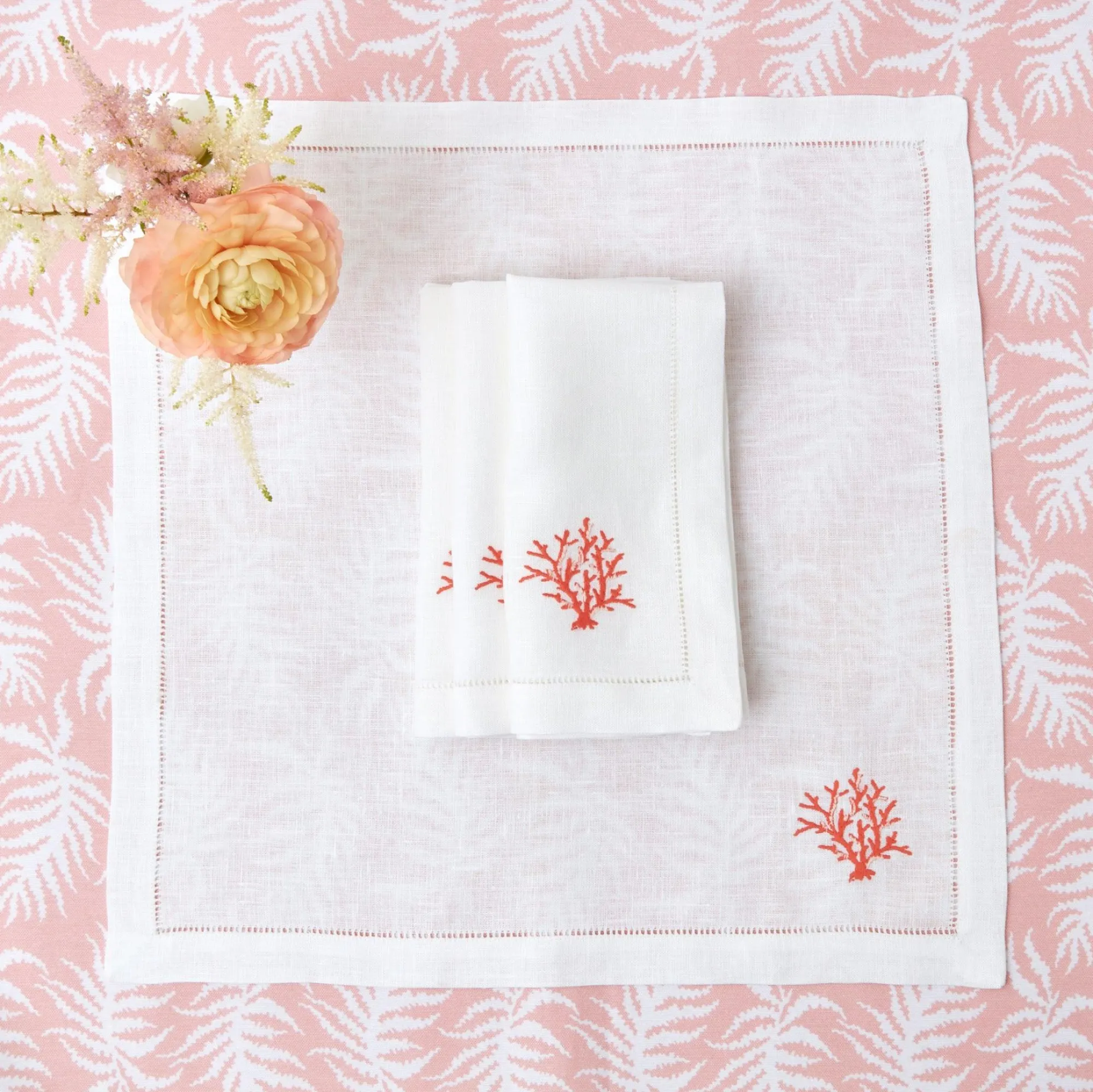 Coral Linen Napkins (Set Of 4)|Mrs. Alice Discount