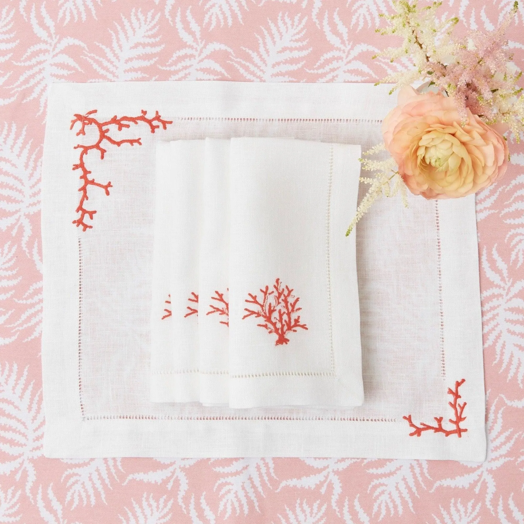 Coral Linen Napkins (Set Of 4)|Mrs. Alice Discount