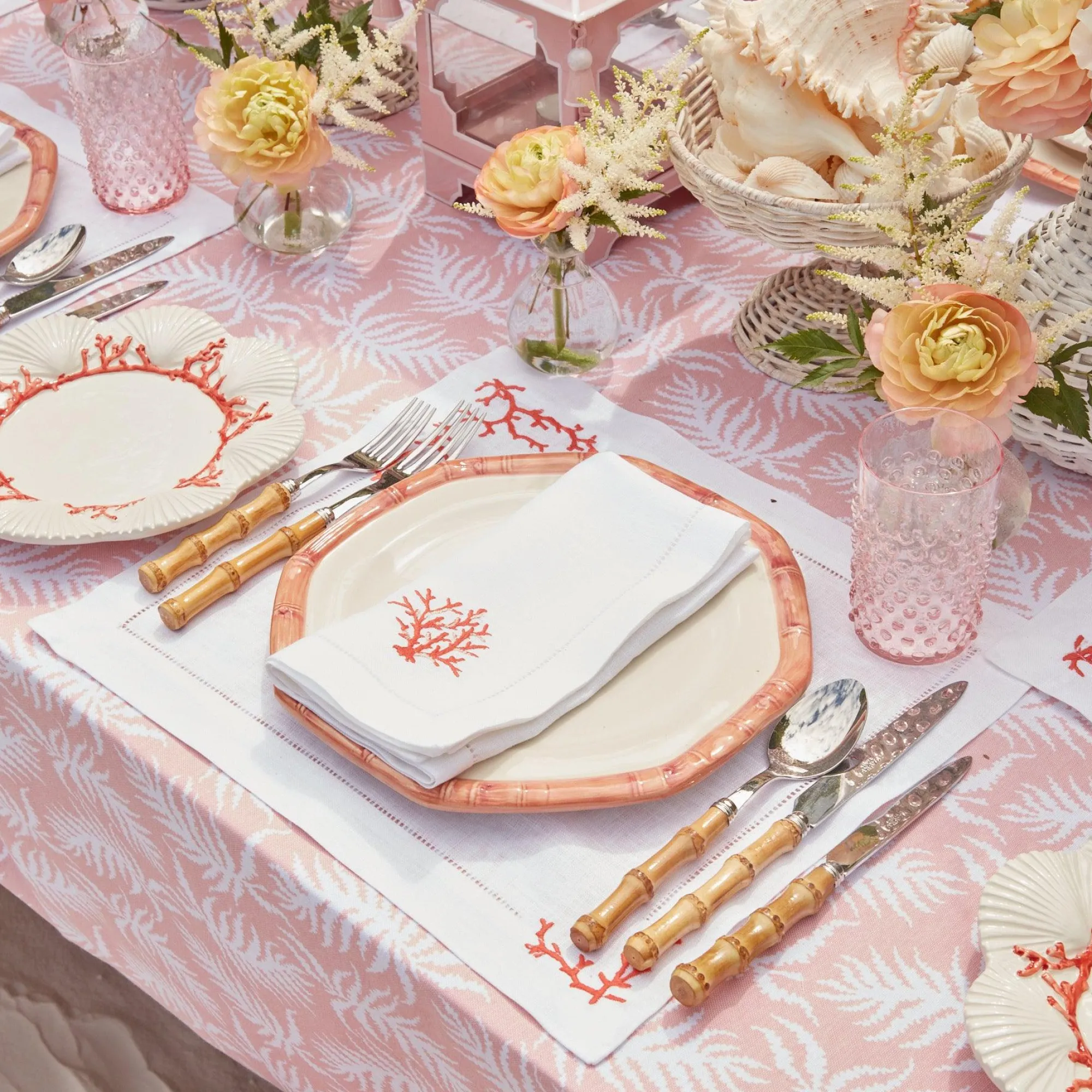 Coral Linen Placemats & Napkins (Set Of 4)|Mrs. Alice Clearance