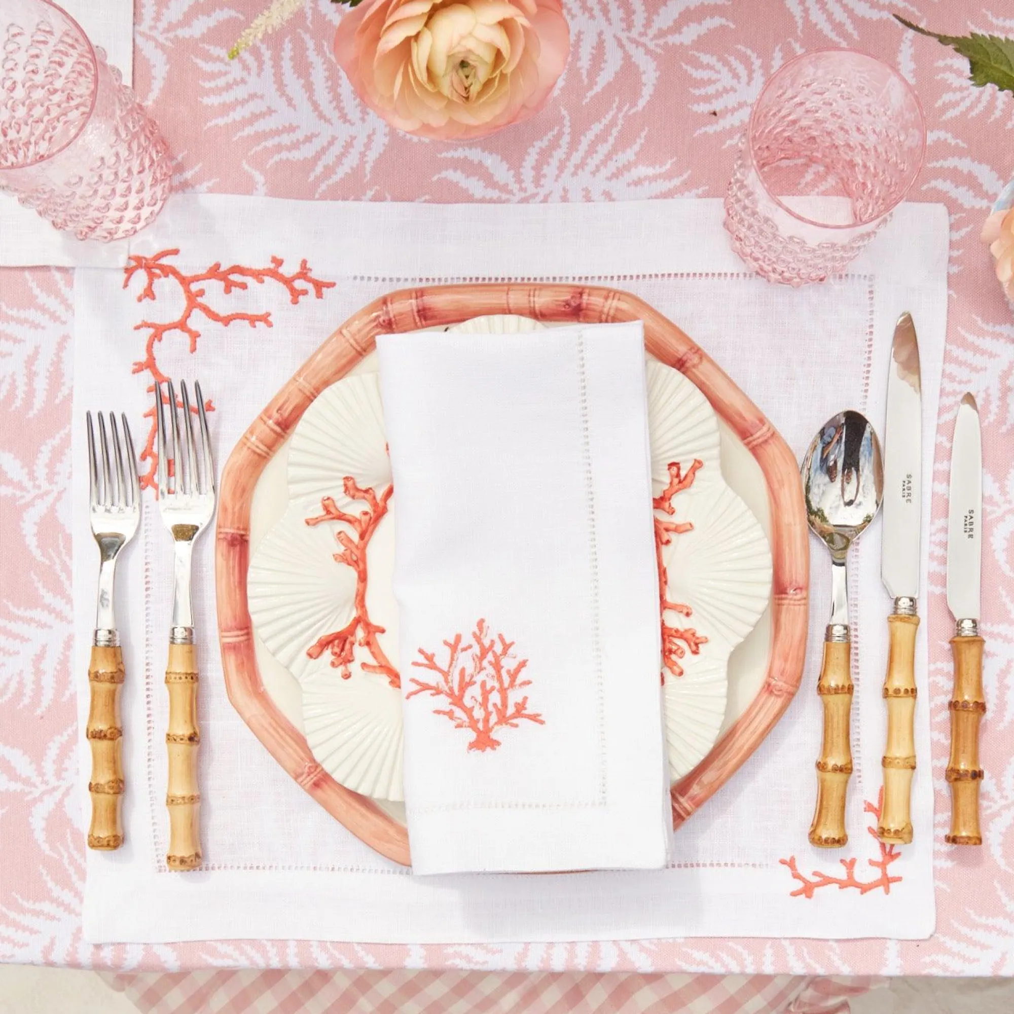 Coral Linen Placemats & Napkins (Set Of 4)|Mrs. Alice Clearance