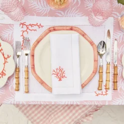 Coral Linen Placemats & Napkins (Set Of 4)|Mrs. Alice Clearance