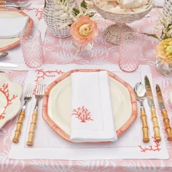 Coral Linen Placemats & Napkins (Set Of 4)|Mrs. Alice Clearance